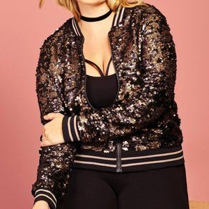 Torrid Runway Collection Matte Metallic Reversible Sequin Zip Bomber Jacket